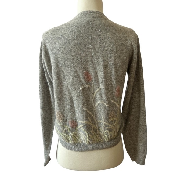 SOLD WHITE + WARREN CARDIGAN S BEADED FLORAL LAMBSWOOL ANGORA RABBIT HAIR - Picture 6 of 13